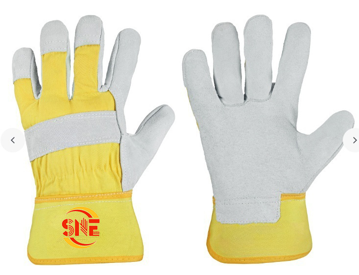 LEG2506 Cow Split Leather Back Yellow Cotton Glove